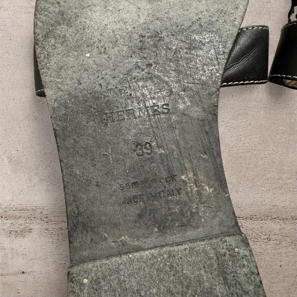 Hermes Oran Black Leather Slide Sandals - Picture 6 of 7